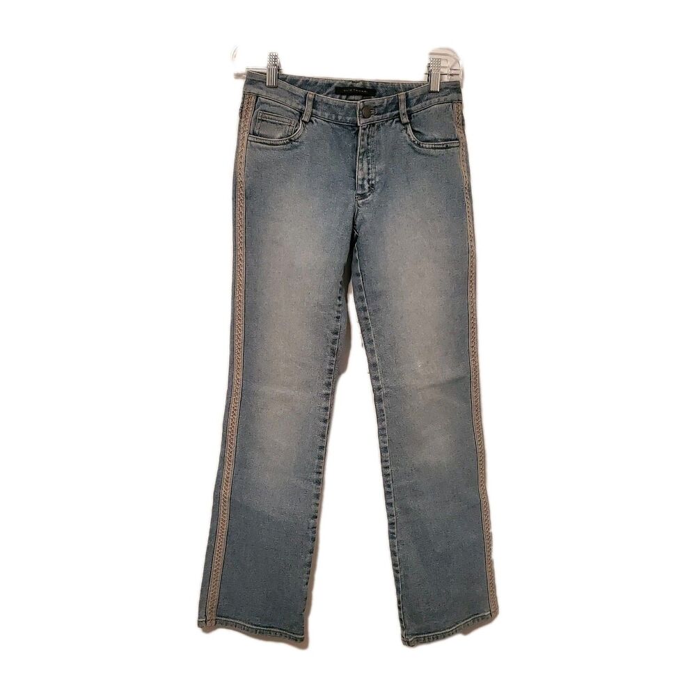 Ellie Tahari Mid Rise Straight Leg Women Sz 27 Blue Jeans Boho Western Corded